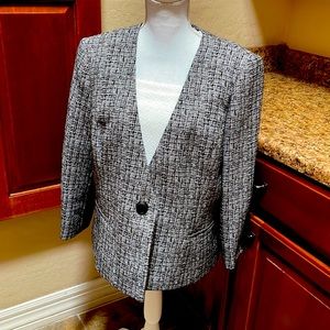 Jasper Jacket with white blouse with square neckline
